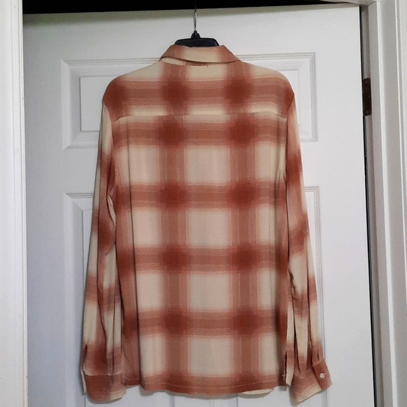 Magaschoni Medium Beige Rust Plaid Button Down Longsleeve Lightweight Sh… - Picture 3 of 5